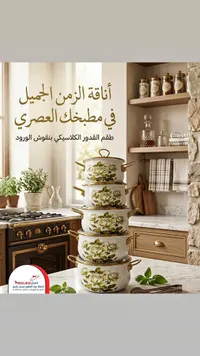 طقم قدور كلاسيكي بنقوش الورود