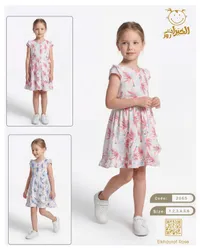 فستان صيفي بناتي مزين بنقوش ملونة - الخيرات روز (Elkhayrat Rose)