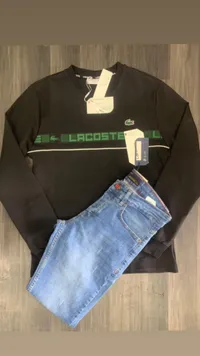 طقم ملابس رجالي - كنزة لاكوست وبنطال جينز لافينتو (Lacoste, Lavento)