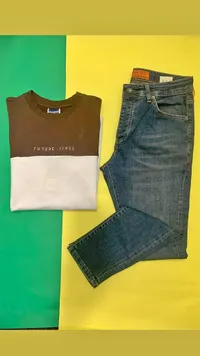طقم ملابس رجالي - تيشيرت ماكس مين وبنطال جينز دينيم وولف (Maxmen & Denim Wolf)