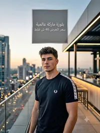 تيشيرت رجالي بياقة دائرية - فريد بيري (Fred Perry) - سوق غزة