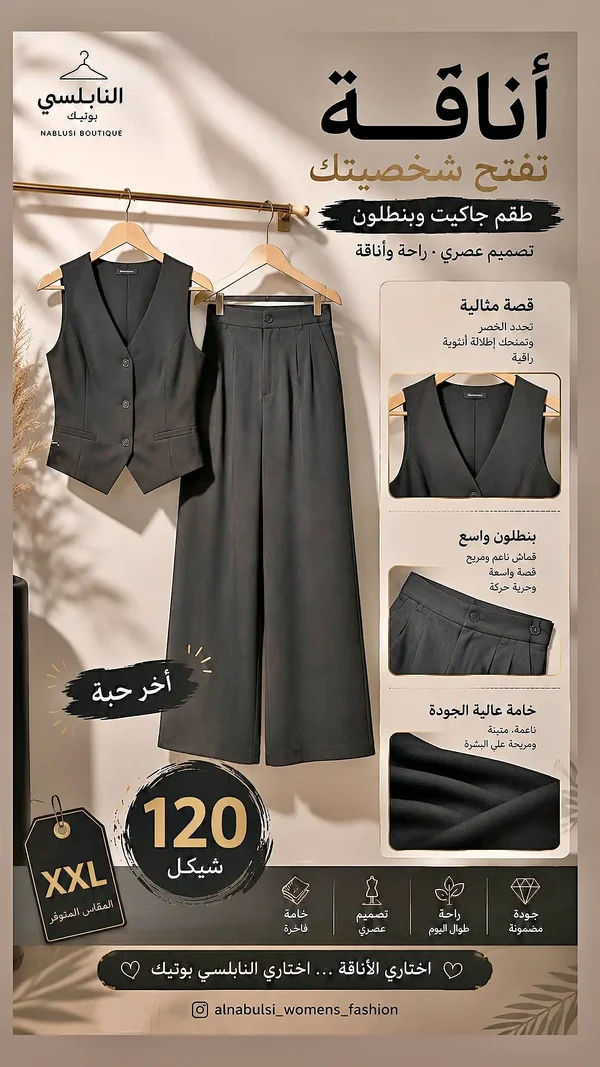 طقم جاكيت وبنطلون - النبلسي بوتيك - ملابس نسائية - سوق غزة
