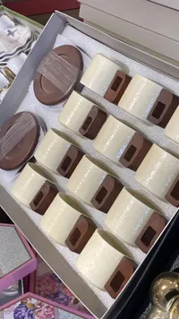 فنجانا قهوة سيراميك - بني وكريمي
