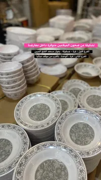أطباق بورسلين - تصميم كلاسيكي فضي