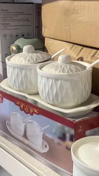 طقم توابل سيراميك أبيض - 2 قطعة