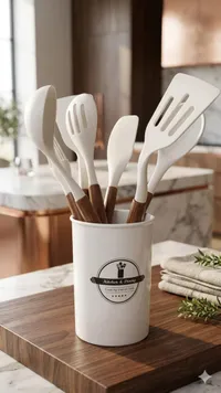 طقم أدوات مطبخ سيليكون مع حامل - كيتشن آند داينينج (Kitchen & Dining)