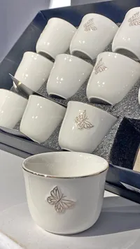 طقم فناجين قهوة بورسلين بتصميم الفراشة