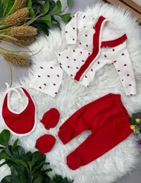بجامة بيبي أحمر وأبيض - طقم 3 قطع