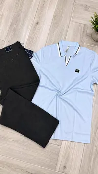 طقم بولو رجالي - أسود وأزرق (Brand)