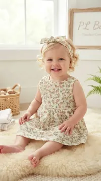فستان أطفال بطبعات زهور مع طوق رأس - PL Baby