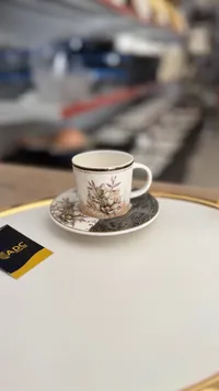 فنجان قهوة بطبق - تصميم زهري كلاسيكي