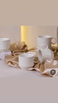طقم أكواب سيراميك بتصميم بارز