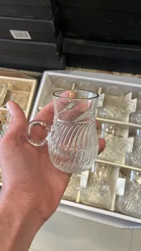 طقم أكواب شاي زجاجية بتصميم مضلع