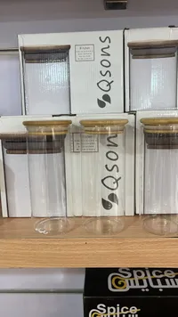 مرطبان زجاجي بغطاء خشبي - كيو صنز (Qsons)