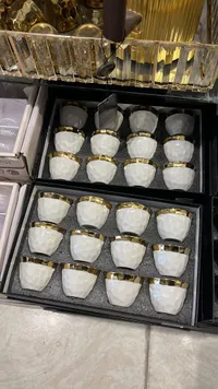 طقم فناجين قهوة سيراميك مطرز بالذهبي - إيه دي سي (ADC)