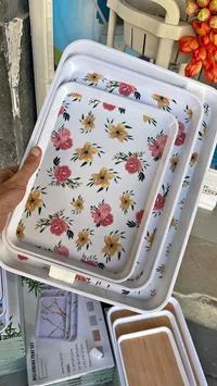 طقم صواني تقديم ميلامين بنقشة ورود