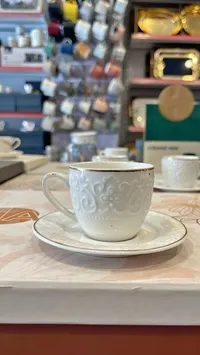 طقم فناجين قهوة سيراميك مزخرف بإطار ذهبي