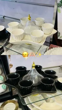 طقم فناجين قهوة عربية مع حامل (بدون علامة تجارية)