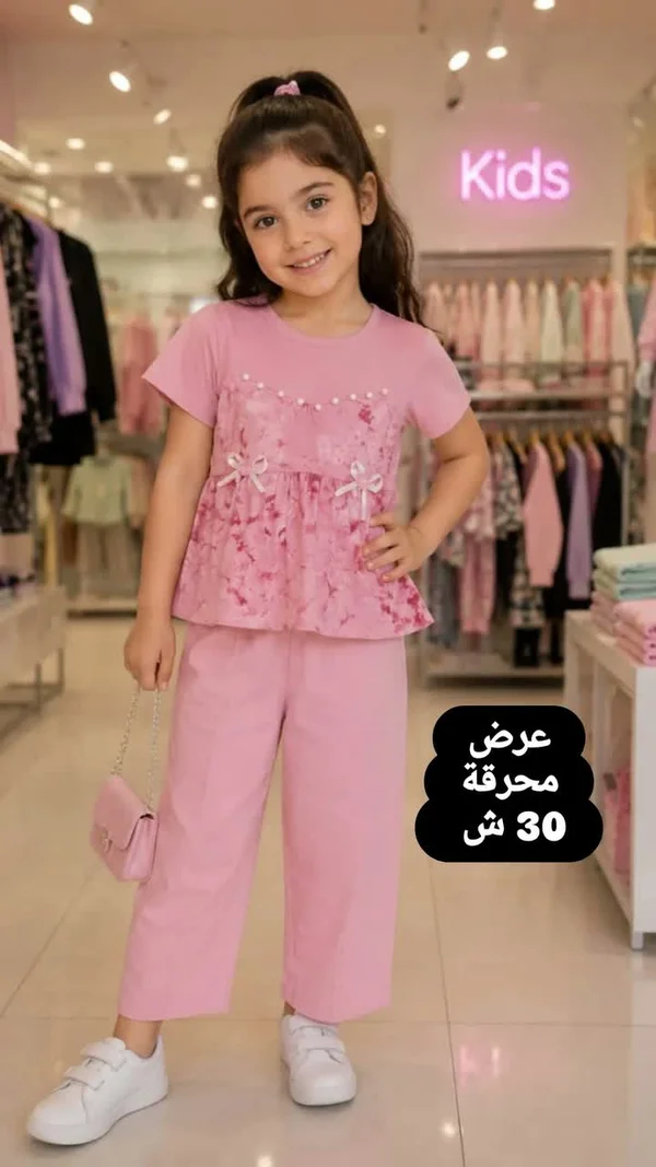 طقم ملابس بناتي صيفي - قطعتين - ملابس أطفال - سوق غزة