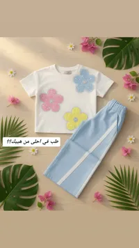 طقم ملابس صيفي بناتي مزين بالزهور - لولكي (Lulky)
