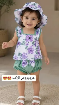 طقم ملابس أطفال بناتي - زهور بنفسجية
