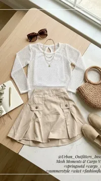 بلوزة شبكية وتنورة كارجو - Urban Outfitters