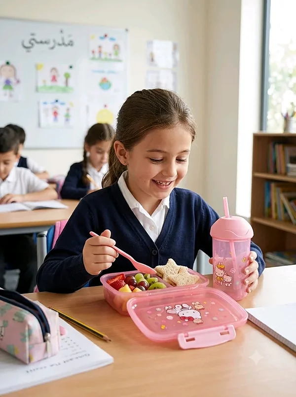 طقم حافظة طعام ومطارة ماء مدرسية Lunch Box - أدوات منزلية - سوق غزة