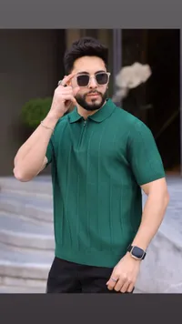 قميص بولو رجالي محبوك بسحاب
