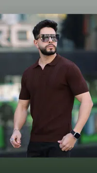 تيشيرت بولو رجالي محبوك - بني