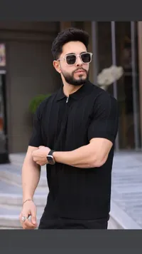 تيشيرت بولو رجالي أسود بسحاب
