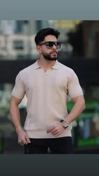 تيشيرت بولو رجالي محبوك - بيج