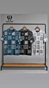 تيشيرت رجالي بطبعة مربعات - إيهاب ستور (Eihab Store)