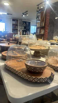 طقم تقديم خشبي مع غطاء زجاجي - هلال