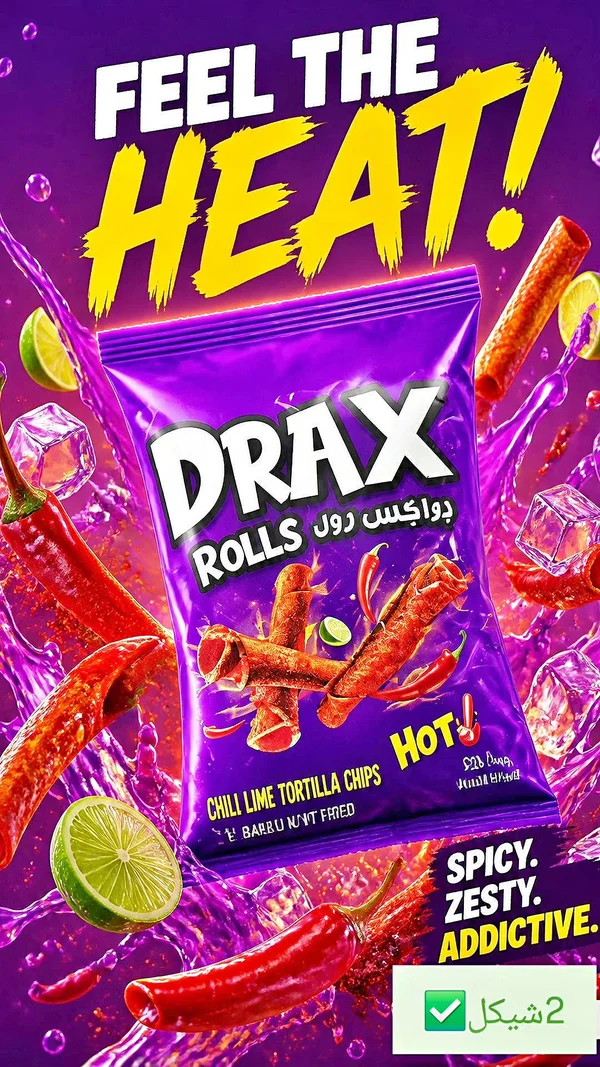 رقائق تورتيلا رولز حارة بالليمون - دواكس (Drax) - مواد غذائية وبقالة - سوق غزة