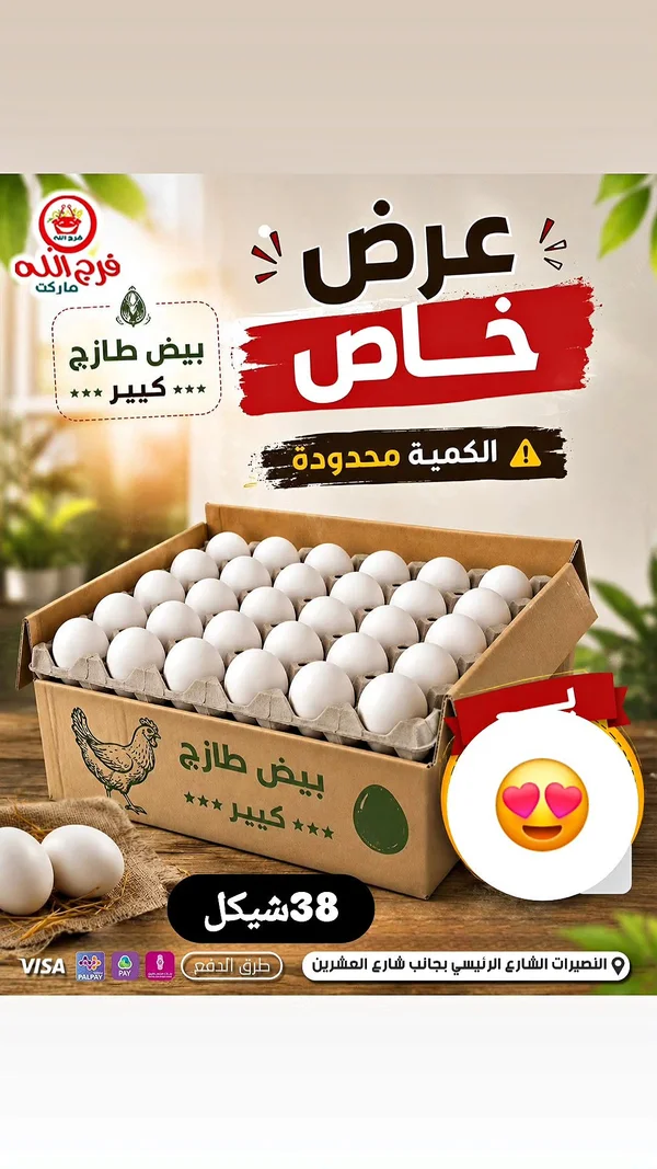 بيض طازج كبير - فرج الله ماركت - مواد غذائية وبقالة - سوق غزة