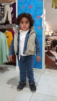 طقم ملابس أطفال - جاكيت صوف + قميص دنيم + بنطال جينز