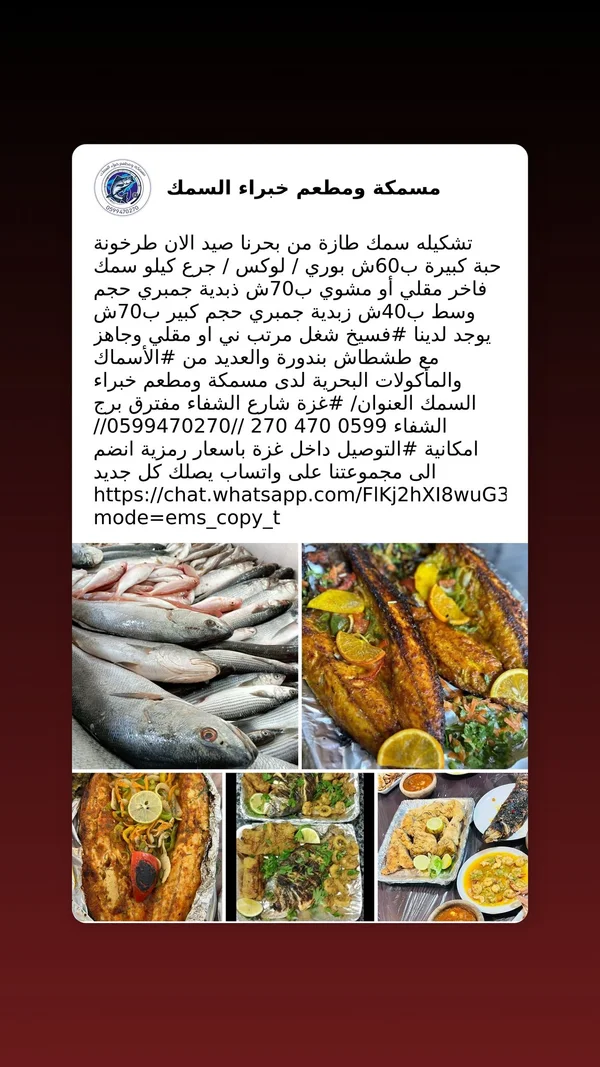 تشكيلة أسماك طازجة ومأكولات بحرية - مسمكة ومطعم خبراء السمك - أسماك ومأكولات بحرية - سوق غزة
