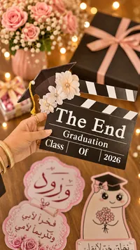 لوحة توزيعات تخرج بتصميم كلاكيت سينمائي