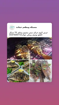 سمك دنيس مشوي - مسمكة ومطعم حمادة - سوق غزة