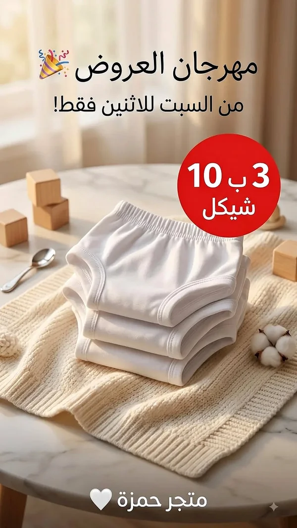 سروال داخلي قطن للمواليد - متجر حمزة - مواليد - سوق غزة