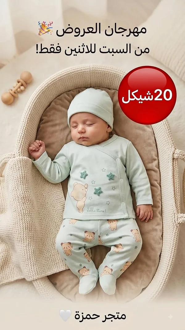 طقم ملابس مواليد - متجر حمزة - مواليد - سوق غزة
