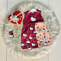 طقم ملابس أطفال صيفي بنقشة هالو كيتي (Hello Kitty)