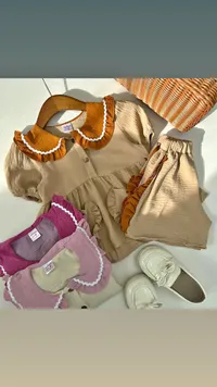 طقم ملابس أطفال بناتي - بيج (Kids Fashion)