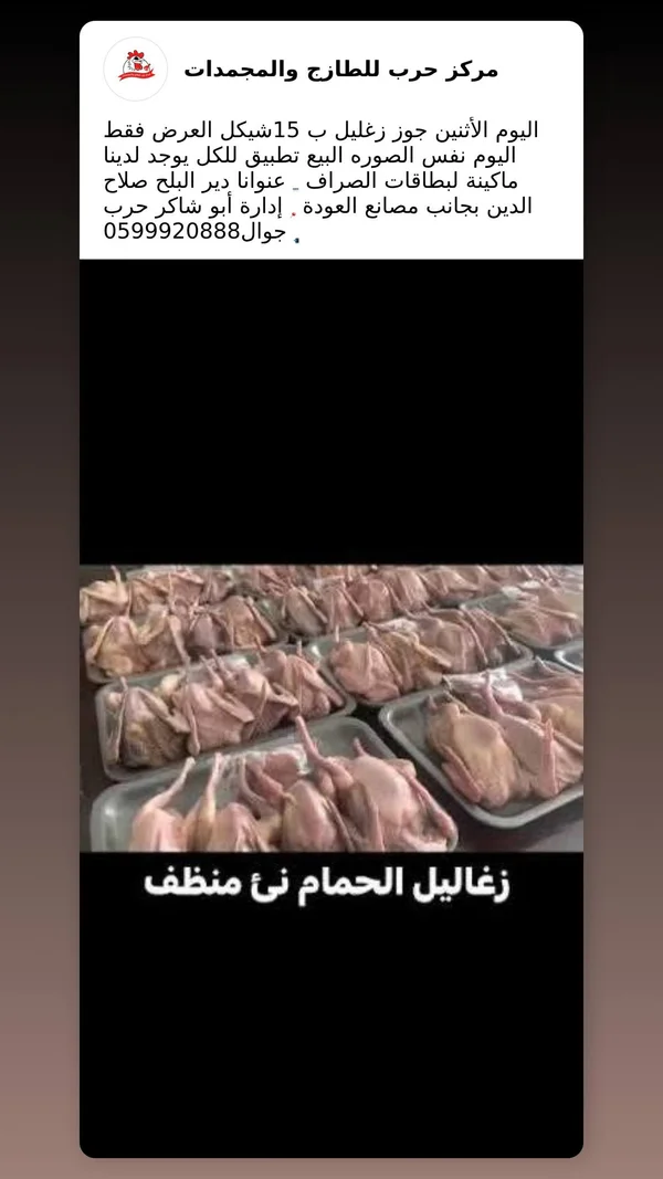 زغاليل حمام منظفة - مركز حرب - مواد غذائية وبقالة - سوق غزة