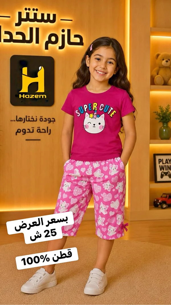 طقم ملابس صيفي للبنات - حازم (Hazem) - ملابس أطفال - سوق غزة