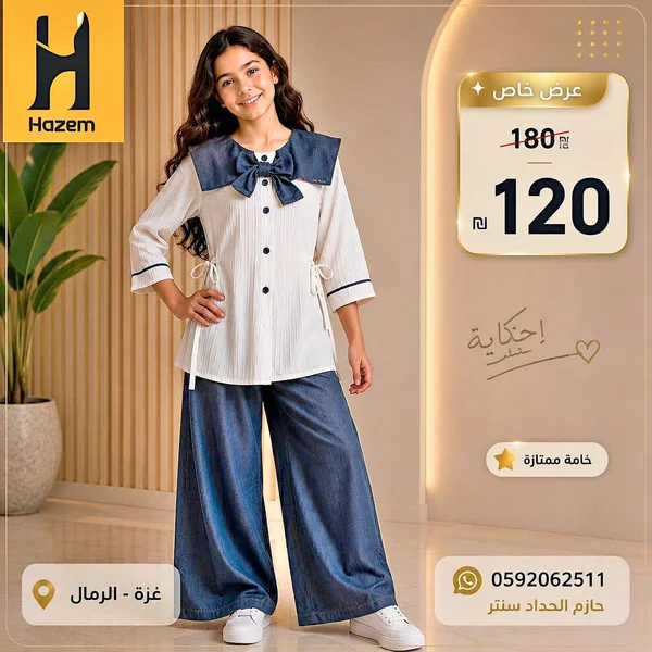 طقم بناتي قطعتين - حازم الحداد سنتر (Hazem) - ملابس أطفال - سوق غزة