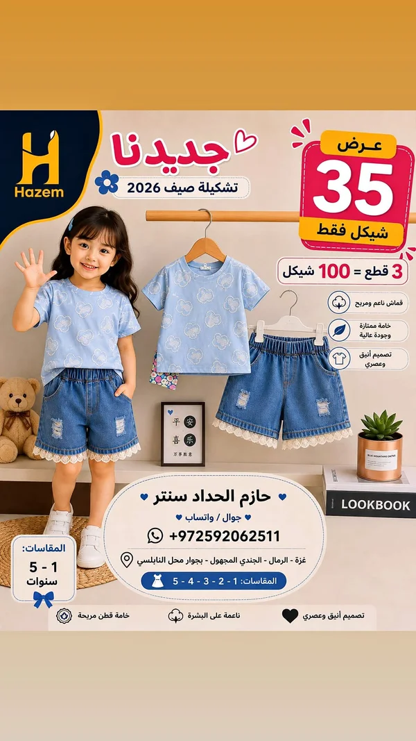 تشكيلة ملابس أطفال صيف 2026 - حازم - ملابس أطفال - سوق غزة