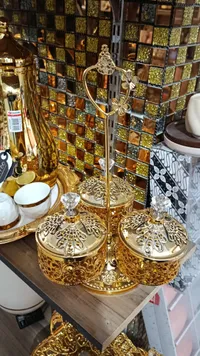 حامل صابون وفرشاة أسنان ذهبي فاخر برج مزدوج