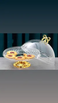 صحن ضيافة زجاج مع غطاء - تصميم ذهبي