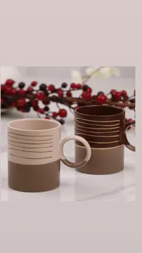 أكواب سيراميك بتصميم مخطط - طقم قهوة